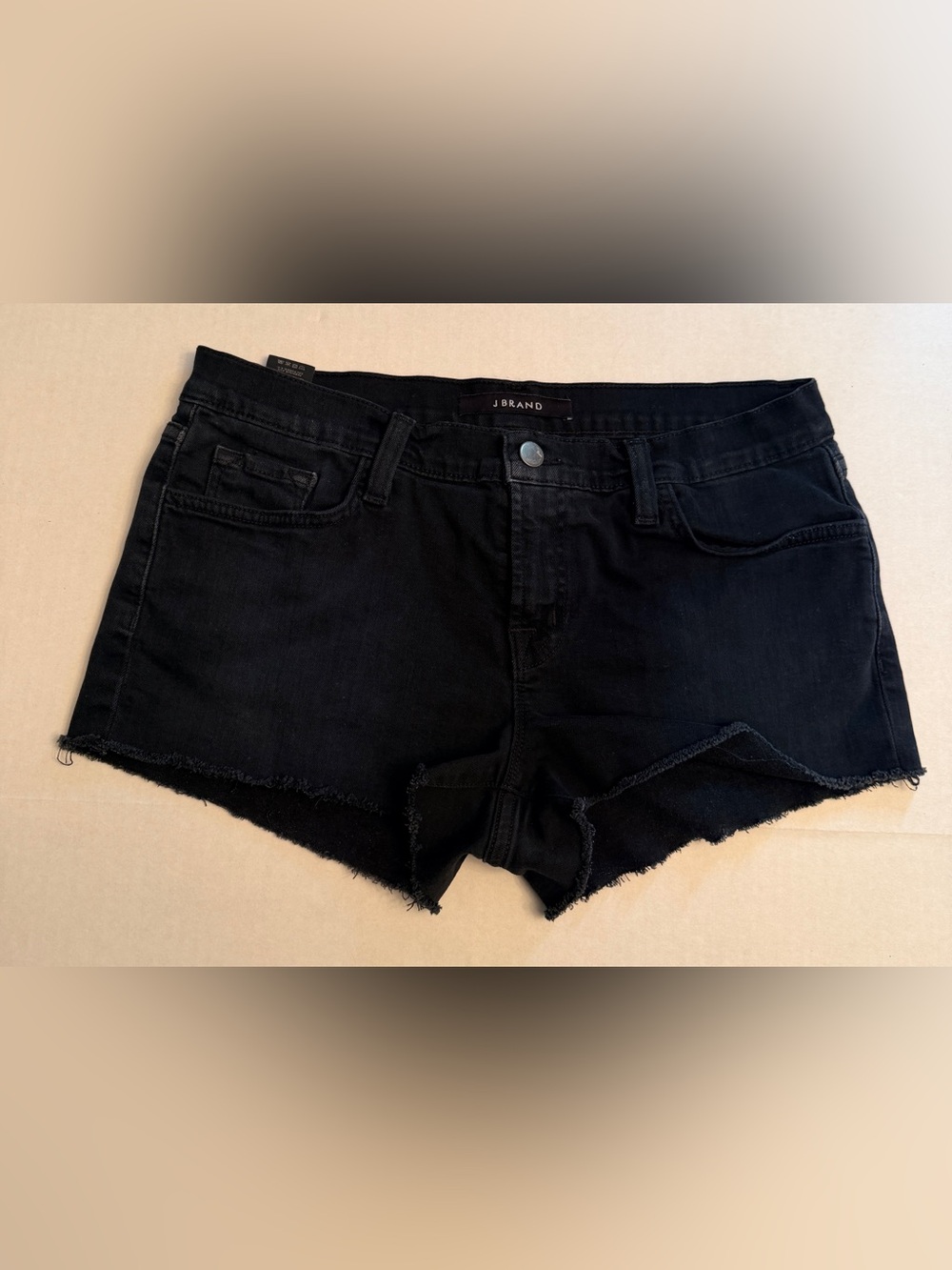 J BRAND Size 28 Cut Off Low Rise Denim Jean Shorts Alley Cat Black Raw Hem